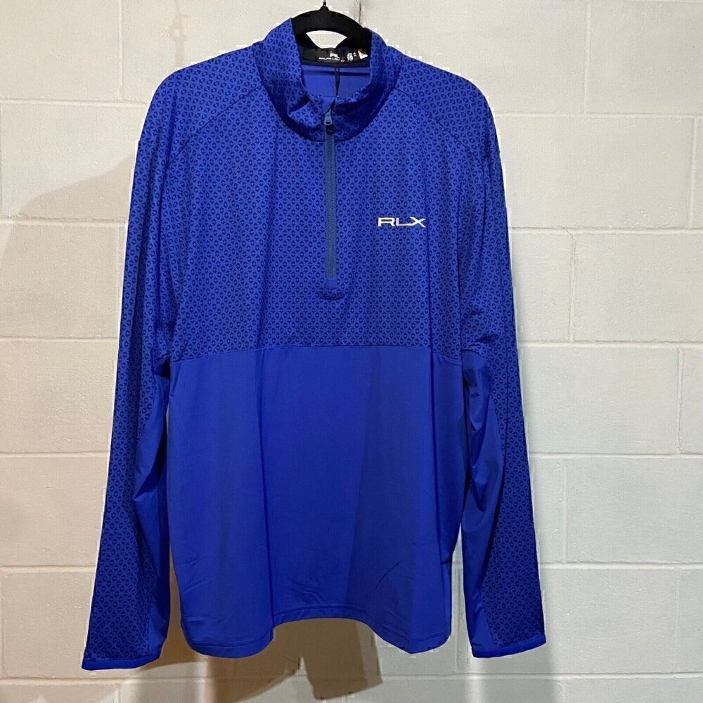 RLX Ralph Lauren Men's Golf‎ LS Quarter Zip Blue Performance Stretch Sports Logo